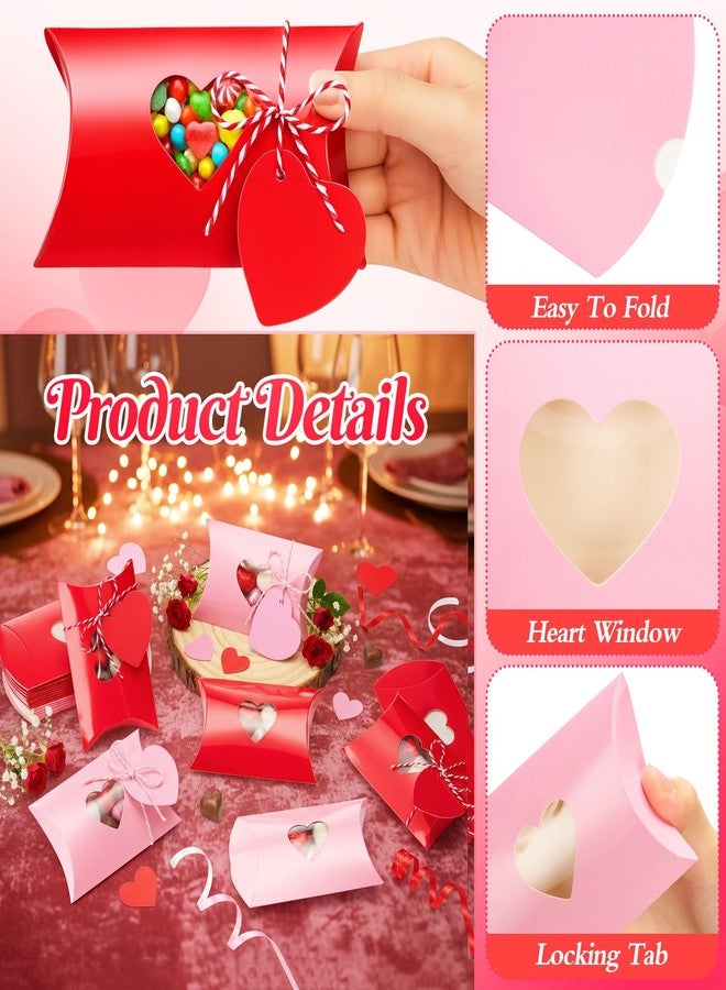 ايباك علب وسائد عيد الحب من إيباخ، ٥٠ قطعة، مقاس ٤.٧٢ × ٣.١٥ × ١ بوصة، باللونين الأحمر والوردي، علب هدايا ورقية صغيرة للحلوى مع بطاقات هدايا وحبل قطني لتغليف هدايا الحلوى في عيد الحب وحفلات الزفاف وأعياد الميلاد - Image 5